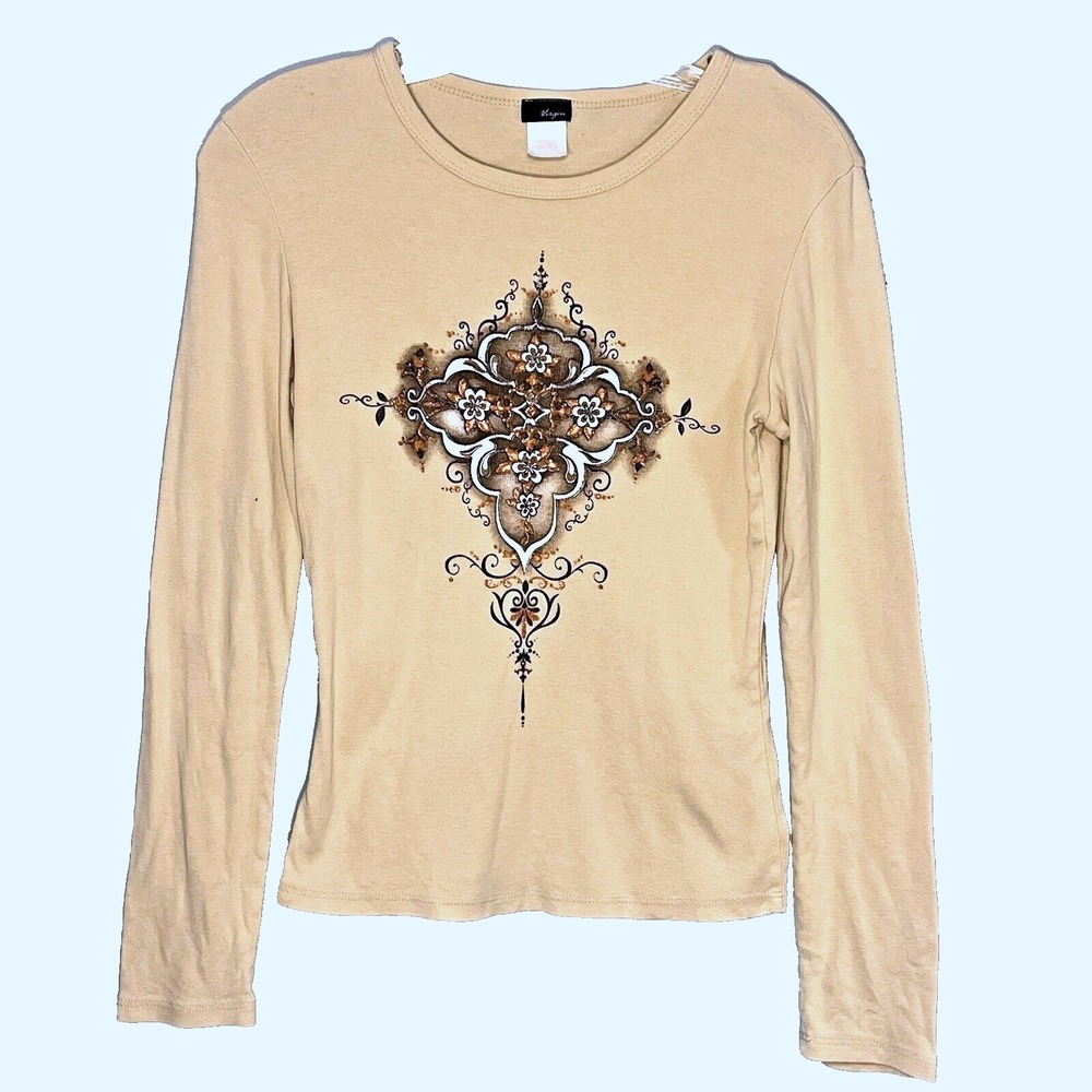 Vtg Y2K Ornamental Airbrush Shirt Womens Small Western Goth‎ Indie Sleaz Tattoo